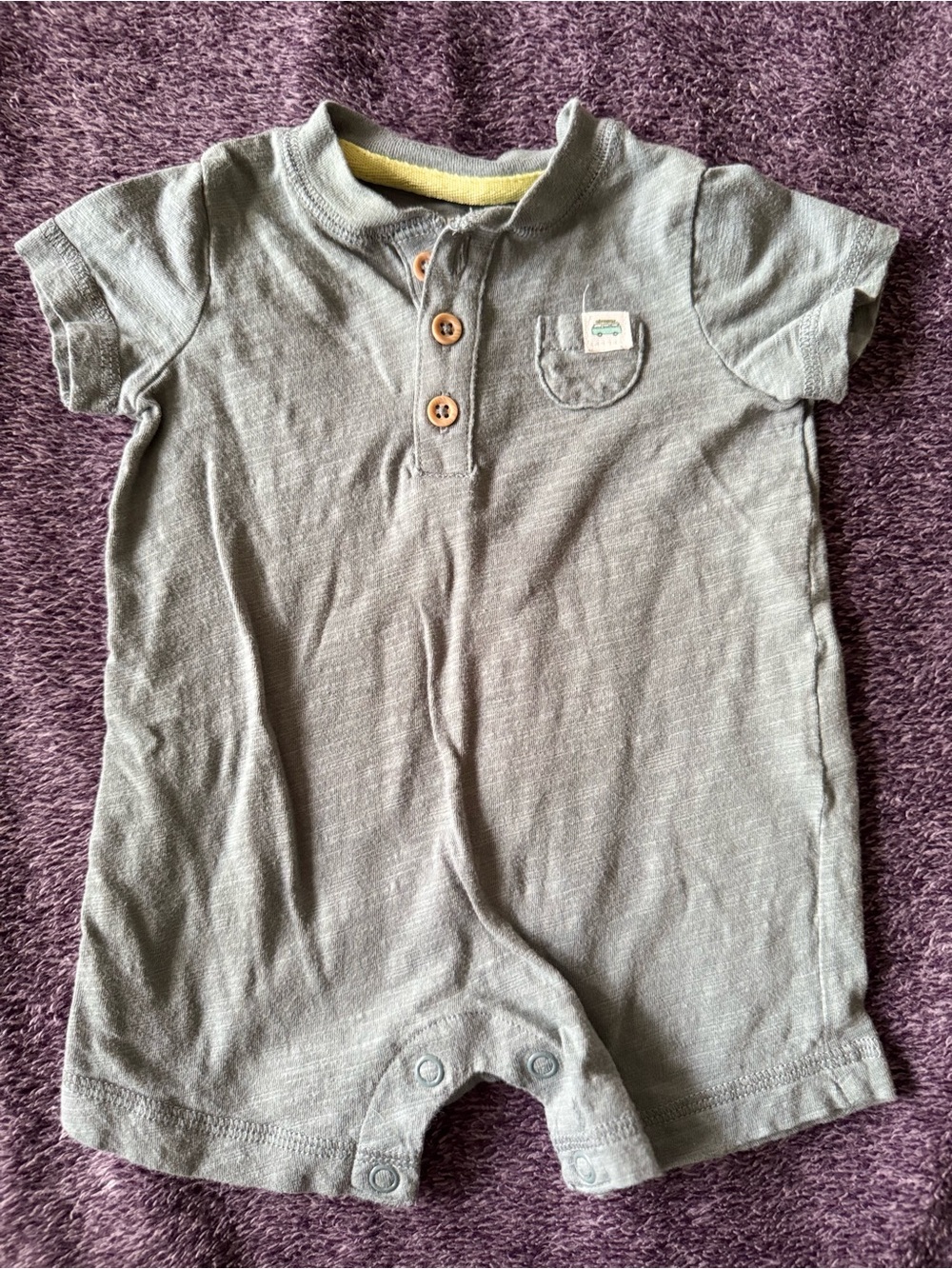 NWOT Carter's Baby Boy Sage Green Romper 3M Wooden Buttons Boho Neutral